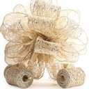 CT CRAFT LLC Champagne Gold Glitter Mesh Christmas Tree Topper Bow 11" with 4 Ribbon Streamers x 3 Yards Long Each for Holidy Elegant Fancy Home Dcor Indoor