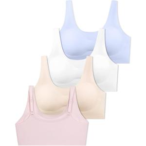 SALIA GIRL Training Bras for Girls 10-16 with Adjustable Straps, Tween Sports Seamless Bras with Removeable Pads (Large, Pink/Blue/White/Beige) SALIA GIRL Training Bras for Girls 10-16 with Adjustable Straps, Tween Sports Seamless Bras with Removeable Pads (Large, Pink/Blue/White/Beige)