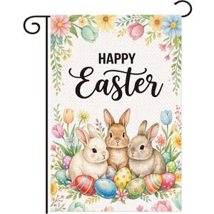 Easter Bunny Garden Flag, egg bunny garden flag, Welcome Easter flags 12x18, double-sided, flower seasonal farmhouse yard outdoor decoration, holiday bunny yard flag