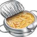 Deep Fryer Pot, 4.4Qt /11 Inch Japanese Style Small Deep Fryer 304 Stainless Steel, with Temperature Control and Oil Drip Drainer Rack, Deep Frying Pot with Lid