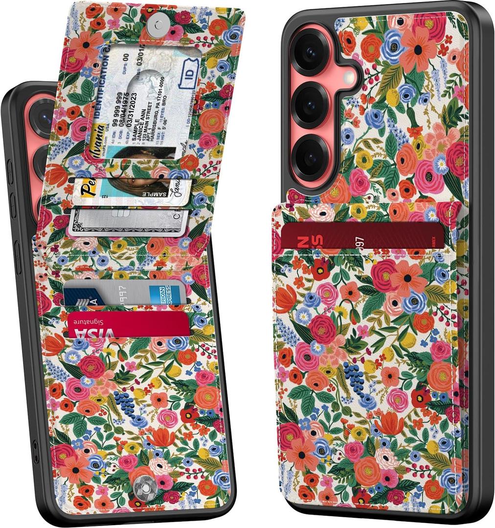 Bemal for Samsung Galaxy S24 Plus Wallet Case with Card Holder, Fashion Printed, RFID Blocking, PU Leather Kickstand, Magnetic Closure, Shockproof Phone Cover for Women Men, Flower Garden