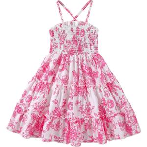 WDIRARA Toddler Girl's Floral Smocked Cami Dress Layered Ruffle Midi Swing Dresses 5Y