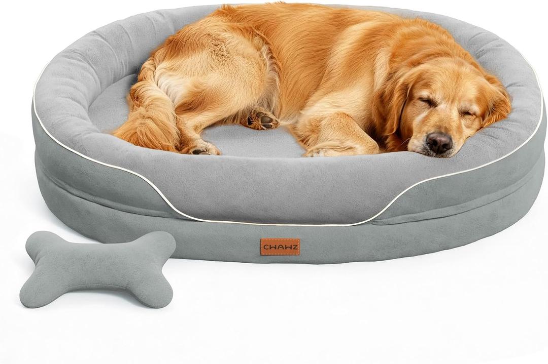 CWAWZ XL Orthopedic Dog Bed, Extra Large Dog Bed, Dog Sofa for Large Sized Dogs with Full-Surround Bolsters, Dual-Sided Dog Cooling Bed with Memory Foam, Washable Sofa with Nonslip Bottom, Light Grey