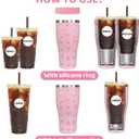 Universal Iced Coffee Sleeve,Double Wall Stainless Steel Insulator Fits 16-32oz Starbucks/Dunkin/McDonalds Cups,Pink Bow Reusable Iced Coffee Cup Holder,Leak-Proof Tumbler for Cold Drink