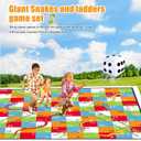Realspring 9.8 ft Giant Snakes and Ladders Game Playing Mat with 6 Nails 14 Inch Inflatable Dice and Storage Bag Floor Snake and Ladder Board Game Big Size for Both Indoor and Outside