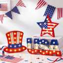Novabright 3 Pcs 4th of July Decorations Patriotic Decorations Light up Three Sizes Wooden Sign with LED Lights, 250th Anniversary Independence Day Decor for Home Mantel Fireplace Table Party