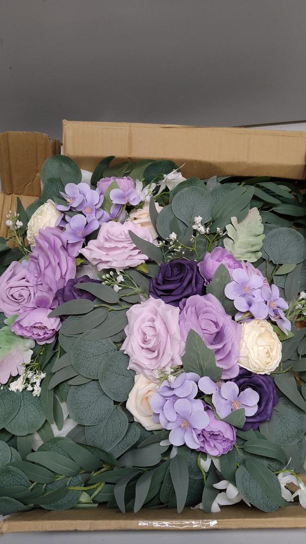 Olalaka Lilac Artificial Wedding Arch Flowers Kit (Pack of 3) with 26Ft White Shiny Arch Draping Fabric for DIY Wedding Party Ceremony Reception Backdrop Floral Decoration