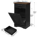 HOOBRO 10 Gallon Tilt Out Trash Cabinet, Kitchen Trash Can, Trash Bin Storage, with Flip Door and Large Drawer, Hidden Laundry Hamper Cabinet, for Kitchen, Laundry, Black and Walnut BH02LJ01, 20.5"L x 13.7"W x 35.8"H