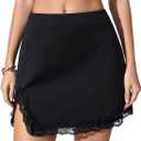 MakeMeChic Women's Lace Trim Mini Skirt Split Hem Bodycon Short Party Club Skirts, Medium 