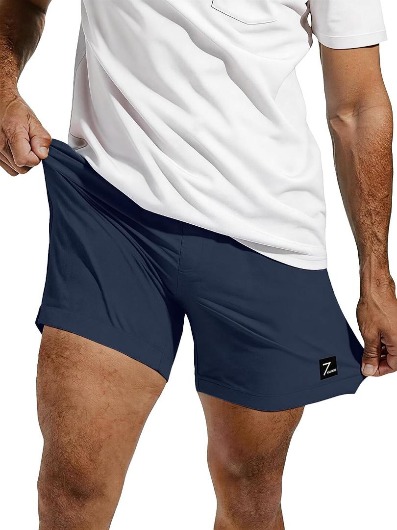 Comdecevis Men's Athletic Shorts 7 Inch Lightweight Quick Dry Stretch Casual Gym Running Shorts (Blue, Small)
