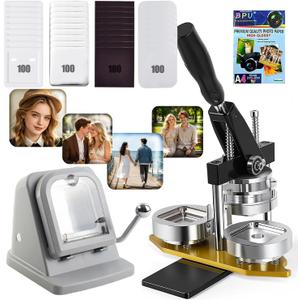 2x2in Square Fridge Magnet Maker Machine Kit, 50x50mm Photo Magnet Making Kit Press Machine, with Lightweight Paper Cutter, 100pcs Materials, 100 Sheet Photo Papers