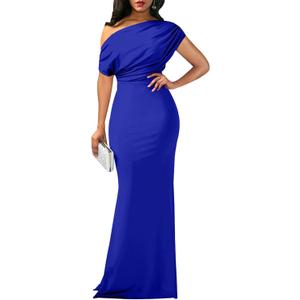 shengfan Formal Evening Dress for Women Elegant 2025 Sexy Off Shoulder Ruched Wedding Guest Bodycon Party Maxi Dresses (Small, 231blue)