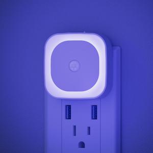 2 Pack Plug in Night Light with Motion Sensor & Dusk to Dawn Sensor, 3 Sensor Modes, Blue Night Lights Plug into Wall, Dimmable Nightlight for Bathroom, Bedroom, Indoor
