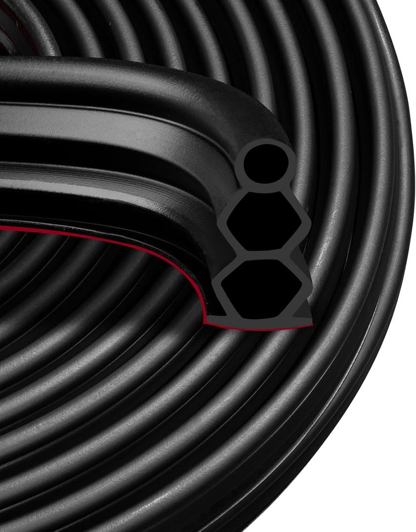 40 Feet Self-Adhesive Rubber Weather Stripping Fits Big Gaps, Extra Thick Rubber Door Weather Stripping Door Seal Strip for Door Frame Door Insulation Strip Waterproof(Black)