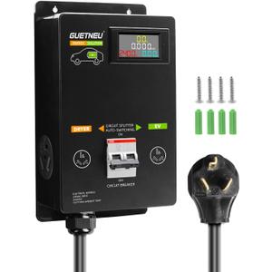 NEMA 10-30 (3 Prong) Dryer Splitter with Breaker - 240V Dryer Splitter for EV, Fast Charge for 2 EVs, Prioritizing Left-Side Power Supply