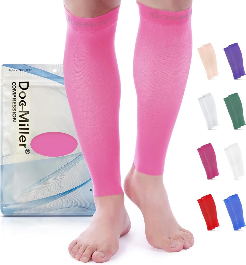Doc Miller Compression Calf Sleeve for Men & Women, Premium Medical Grade, 15-20mmHg Graduated Support for Running, Calf Tear, Shin Splints, Knee High, Calf Sleeves, 1 Pair (Medium, Pink)