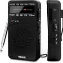 PRUNUS J-166 Portable Radio AM FM, Battery Operated Radio with Tuning Light, Back Clip, Excellent Reception, AM FM Radios Portable, Transistor Radios