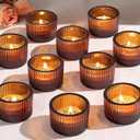 Tealight Candle Holder Set of 12, Amber Small Votive Candle Holders for Table Centerpiece,Glass Tea Light Candles Holder for Party&Home,Wedding Decor