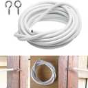 2 x White Curtain Wire Hanging Cord with Self-Adhesive Hook and Eyes for Net Curtain Rods (4 Meter)