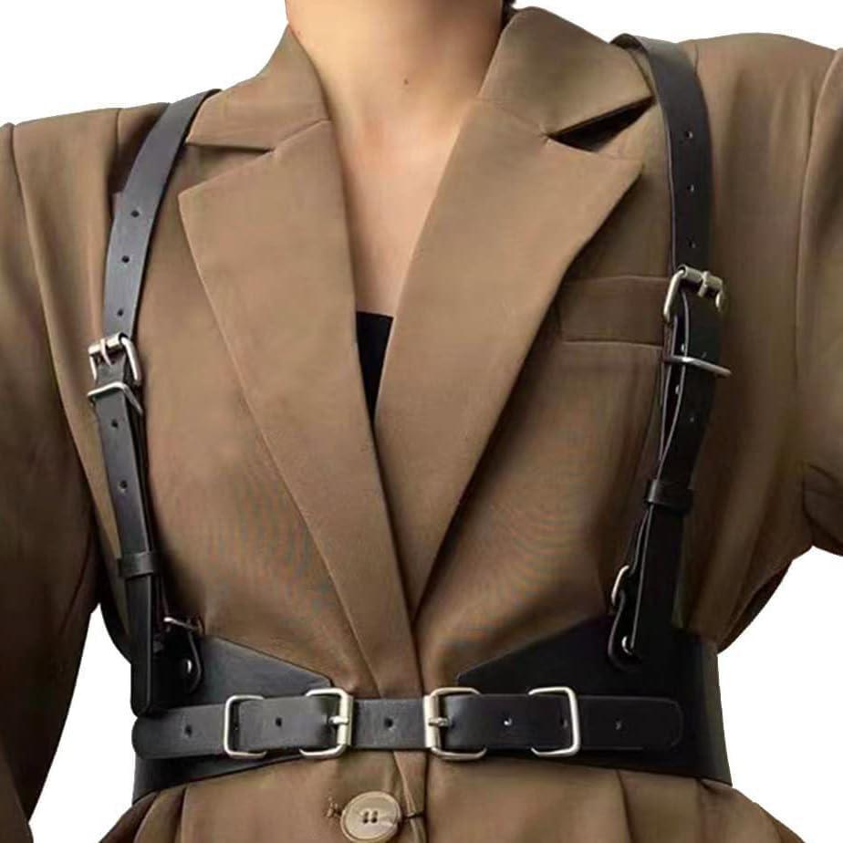 CLOACE Punk Waist Belt Gothic Black Leather Wide Waist Belts Elastic Cosplay Halloween Body Chain Accessory for Women