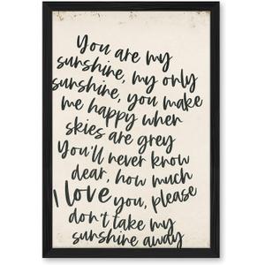 You Are My Sunshine Lyrics Canvas Print Art Print Rustic Wall Art Cute Poster Painting Trendy Home Decor Wall Decoration for Living Room Bedroom Apartment (Black Framed,8L x 12W)