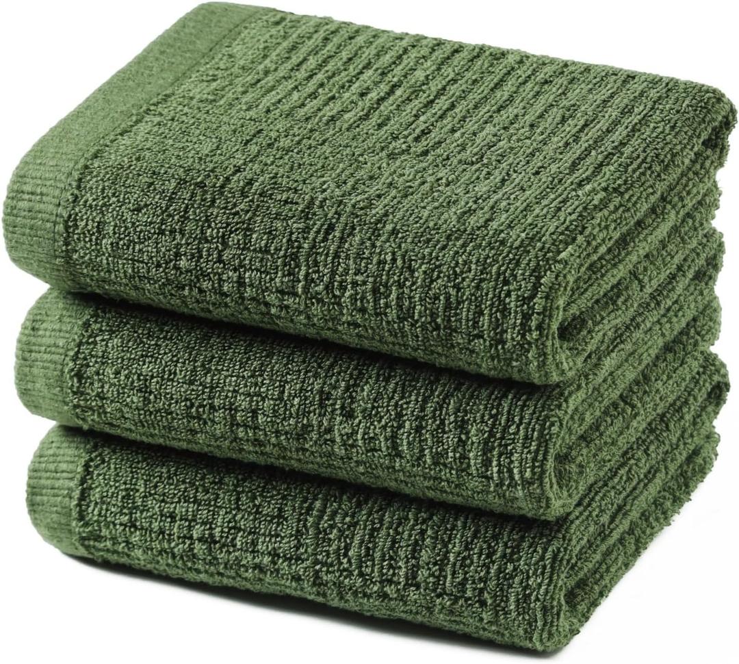 Glynniss Dish Towels for Kitchen, Absorbent Cotton Kitchen Towels for Drying Dishes, Terry Tea Towels for Cleaning Set of 3 (Green, 16x26)