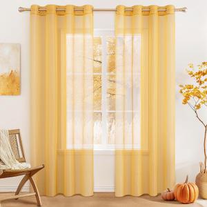 MIULEE 2 Panels Solid Color Sheer Curtains 84 Inch Length Set Fall Elegant Grommet Light Filtering Window Voile Panels/Drapes/Treatment for Bedroom Living Room W54 x L84 Inch, Gold (54"W x 84"L (Pack of 2), Gold)