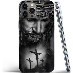 Phone Case Compatible with iPhone 12 Pro Max Jesus Christ Christian with Thorns 3 Crosses TPU Shockproof Protective Phone Cover