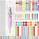 Cholemy 24 Sets Assorted Plastic Beadable Pens Multicolor Bubblegum Crystal Spacer Beads Black Ink Ballpoint DIY Bead Pen Set for Women Office Gifts(Beautiful)