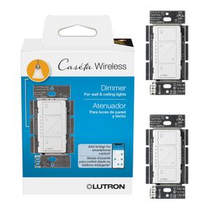 Lutron Caseta Original Smart Dimmer Switch (Lutron Smart Hub Required), for LED Lights, 150 Watt, Single-Pole/3-Way, No Neutral Required, PD-6WCL-WH-2, White, 2 Pack