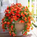 Artificial Fake Fall Hanging Flowers Plants for Outdoor Outside, 2PCS Faux Silk Orange Orchid Trailing Vines UV Resistant Realistic for Autumn Front Door Porch Planter Patio Garden