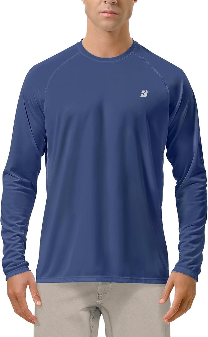 Roadbox Mens UPF 50+ UV Sun Protection Shirts Outdoor Long Sleeve SPF Rash Guard for Fishing Hiking Swimming Running, L