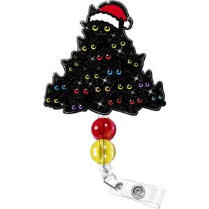 2 x Plifal Christmas Badge Reel Retractable - Cute Christmas Tree Black Cat Santa Hat cat Badge Reel Holder with Alligator Clip, Gifts for Nurse Office Worker Medical Assistant Student ID Accessories
