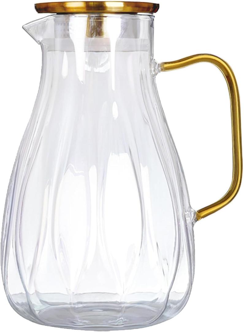 68 oz Glass Pitcher with Lid Water Pitcher with Handle and Spout Heat Resistant Water Carafes Jug Cold Brew Iced Tea Sun Tea Jar Bedside Drink Dispenser Milk(clear)