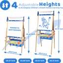 Joyooss Art Easel for Kids, Adjustable Standing Kids Easel with Magnetic Whteboard & Chalkboard, Magnetic Board for Kids Art Easel Kids with 2 Paper Rolls, Finger Paints, Letters & Numbers Magnets, 21.26 x 28.35 x 3.15 inches