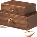 Walnut Storage Boxes with Locking Lid Set of 2 Decorative Solid Wood Storage Baskets Lockable Vintage Wooden Memory Box Chests for Keepsakes Photos Jewelry Desktop Organizer Container
