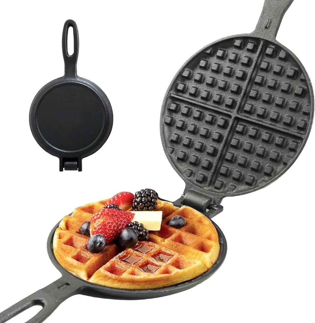  Round Cast Iron Waffle Iron Easy Clean Two Piece Hinged Non Electric Waffle Maker For Commercial Breakfast Kitchens