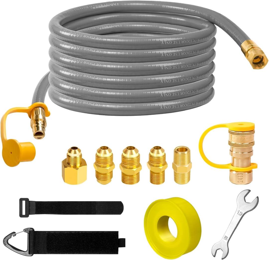 3/8" ID Natural Gas Hose, 12FT Low Pressure LPG Hose with Quick Connect, Propane to Natural Gas Conversion Kit for Weber, Char-Broil, Pizza Oven, Patio Heater and More NG Appliance