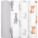 Aden + Anais Essentials Muslin Swaddle Blankets for Baby Girls and Boys, Newborn Receiving Blanket for Swaddling, 100% Cotton Baby Swaddle Wrap, 4 Pack, Safari Babes