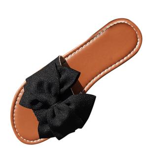 Bow Decor Single Band Slide Sandals Flat Sandals for Women, Size 8