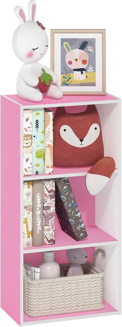 Furinno Luder 3-Tier Open Shelf Bookcase, Pink/White, 3-Tier, 9.3 x 16 x 31.4