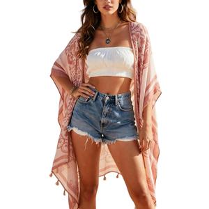 Spicy Sandia Kimonos for Women Floral Beach Cover Up Loose Swimsuit Bathing Suit Coverup Cardigan for Summer Swimwear (Pink, L)