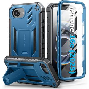 FNTCASE for iPhone 16e Phone Case: Military Grade [Built-in Screen Protector] [Kickstand] Matte Textured Drop Proof Protection Cover | Rugged Shockproof TPU Protective Sturdy Cases 2025 - Blue