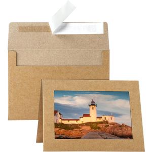 Silunkia 60 Packs Brown Photo Frame Cards and Envelopes for 4 x 6 Picture, Paper Picture Frames and Self Seal Envelopes for Birthday Christmas Wedding Invitations Graduations Classroom