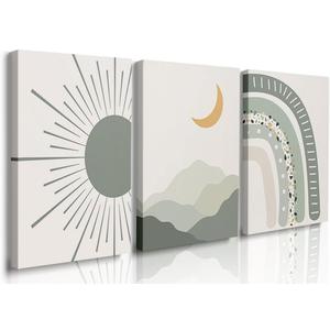 igno Boho Nursery Print Set of 3,Sun Rainbow Moon Baby Room Posters,Sage Green Wall Art Celestial Bedroom Kids Room Wall Art Decor, Abstract Art Prints,Mid Century Mountain Art for Home Decor 12"x16"