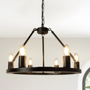 Depuley 6-Light Black Farmhouse Wagon Wheel Chandelier, Industrial Iron Kitchen Island Chandelier Light Fixture Hanging, Round Ceiling Pendant Light
