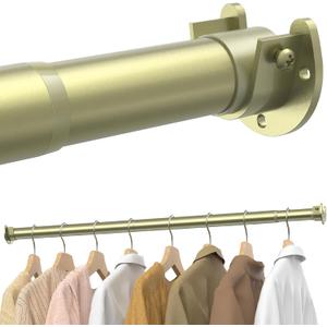 Closet Rods for Hanging Clothes, 17 to 54 Inches Stepless Adjustable Metal Closet Rod, 1.3 Inches Heavy Duty Clothes Hanging Rod for Closet Wardrobes Laundry RV, Gold