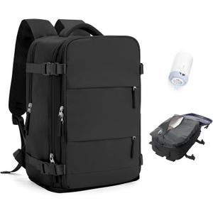 Vacuum Travel Backpack with Pump Women,Personal Item Carry on Backpacks Flight Approved 18x14x8 inches Men,Laptop Waterproof Work Compression bags Casual Daypack Mochila de Viaje Compresion al Black (Medium)