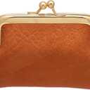 Coin Purse Vintage Bag Lock Wallet Buckle Kiss Lock Change Purse Change Holder Wallet Coin Leather Coin Wallet (B Orange)