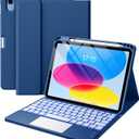 Harvopu Compatible for iPad 11th 10th Generation Case with Keyboard, Folio Cover with Pencil Holder, Multi Touch Trackpad, 7 Color Backlit, Detachable Keyboard for iPad (A16) 11th/10th Gen (Navy Blue)